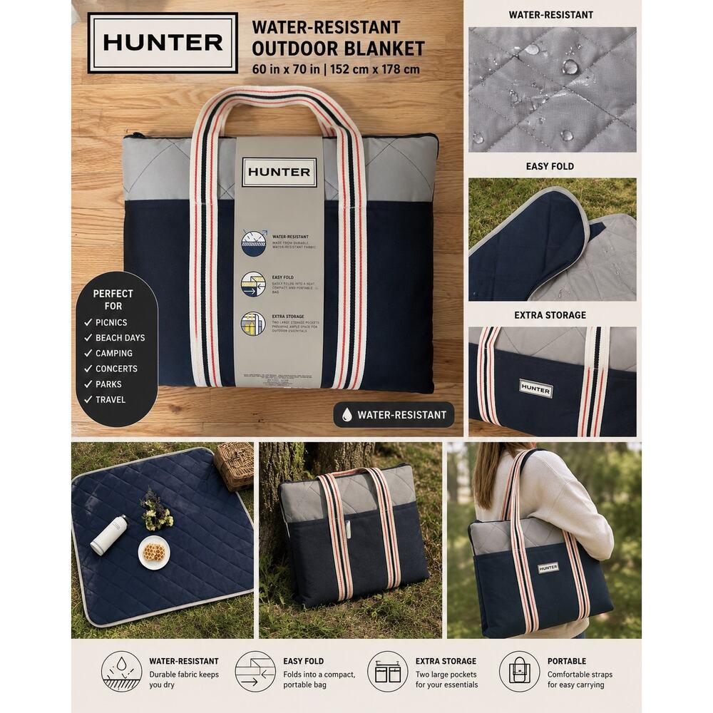 Hunter Water Resistant Outdoor Picnic Blanket Foldable 60x70 - Picture 1 of 7
